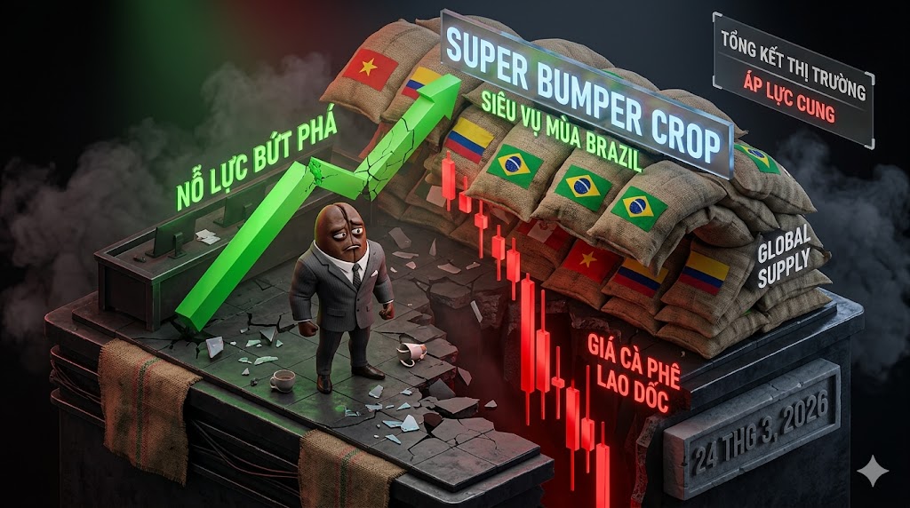 Giá cà phê quay đầu lao dốc: Áp lực siêu vụ mùa Brazil và làn sóng cung toàn cầu đè bẹp nỗ lực bứt phá